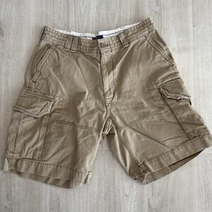 VTG Y2K Polo Ralph Lauren Cotton Chino‎ Cargo Baggy Shorts Mens 36 Beige Tan
